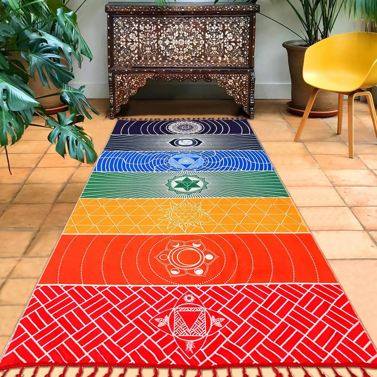 Chakra Meditation Mat Polyester Rug For Yoga And Relaxation