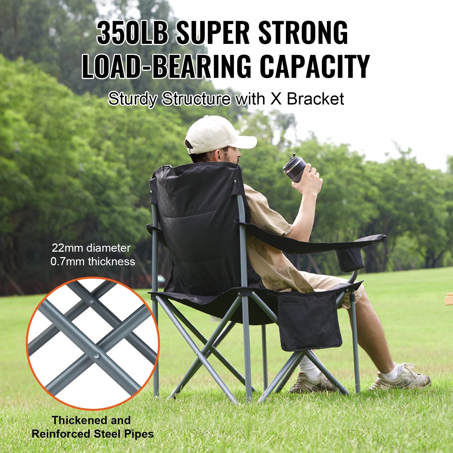 VEVOR Camping Quad Folding Chair with Lumbar Support and Pockets
