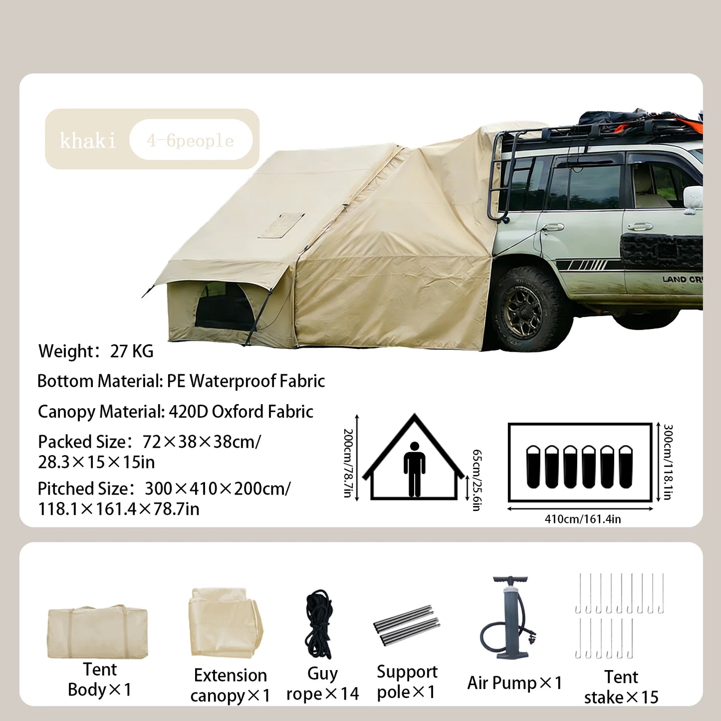 Pakicetus Inflatable Camping Tent With Skylight And Mesh