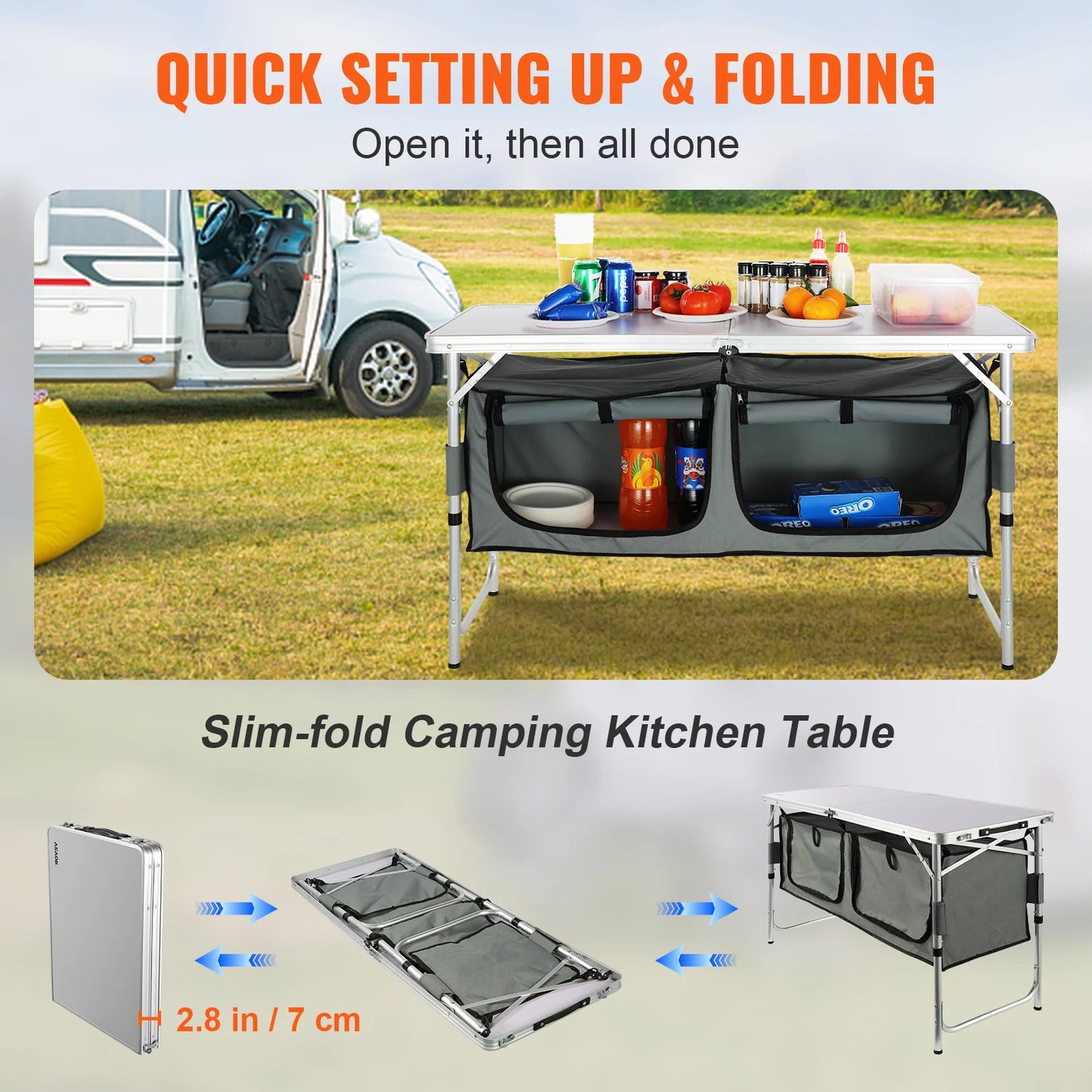 VEVOR Folding Camping Kitchen Table MDF For Outdoor Picnics RV