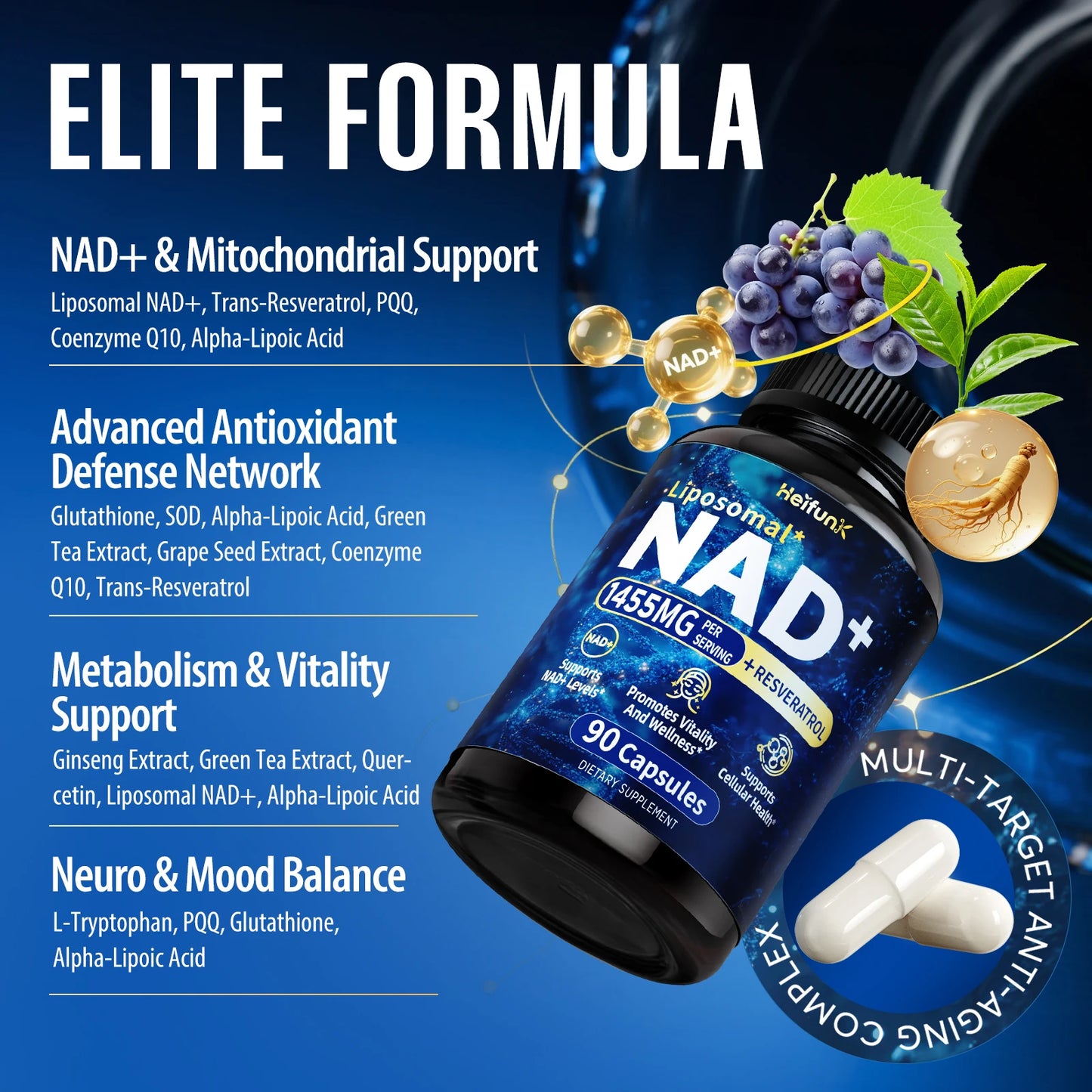 BIYODE Liposomal NAD Supplement 1450mg NAD Resveratrol For Cellular Health