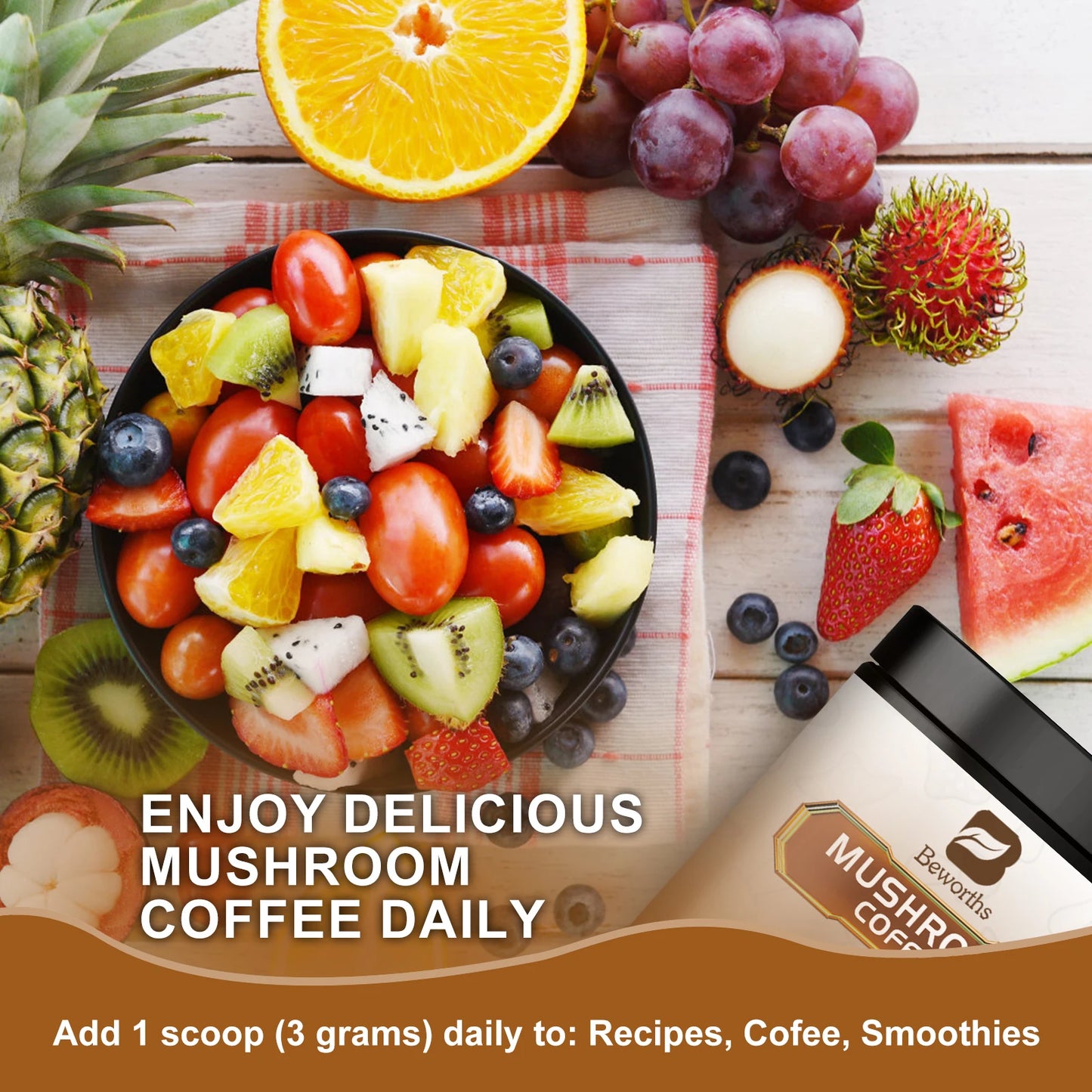 Beworths Mushroom Coffee Reishi Lions Mane Immunity Focus