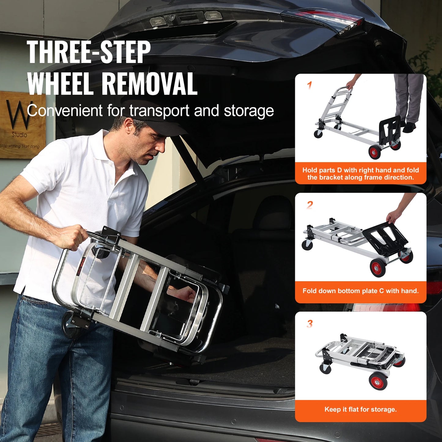Folding Hand Truck 400lb Load Dolly With Wheels For Transport