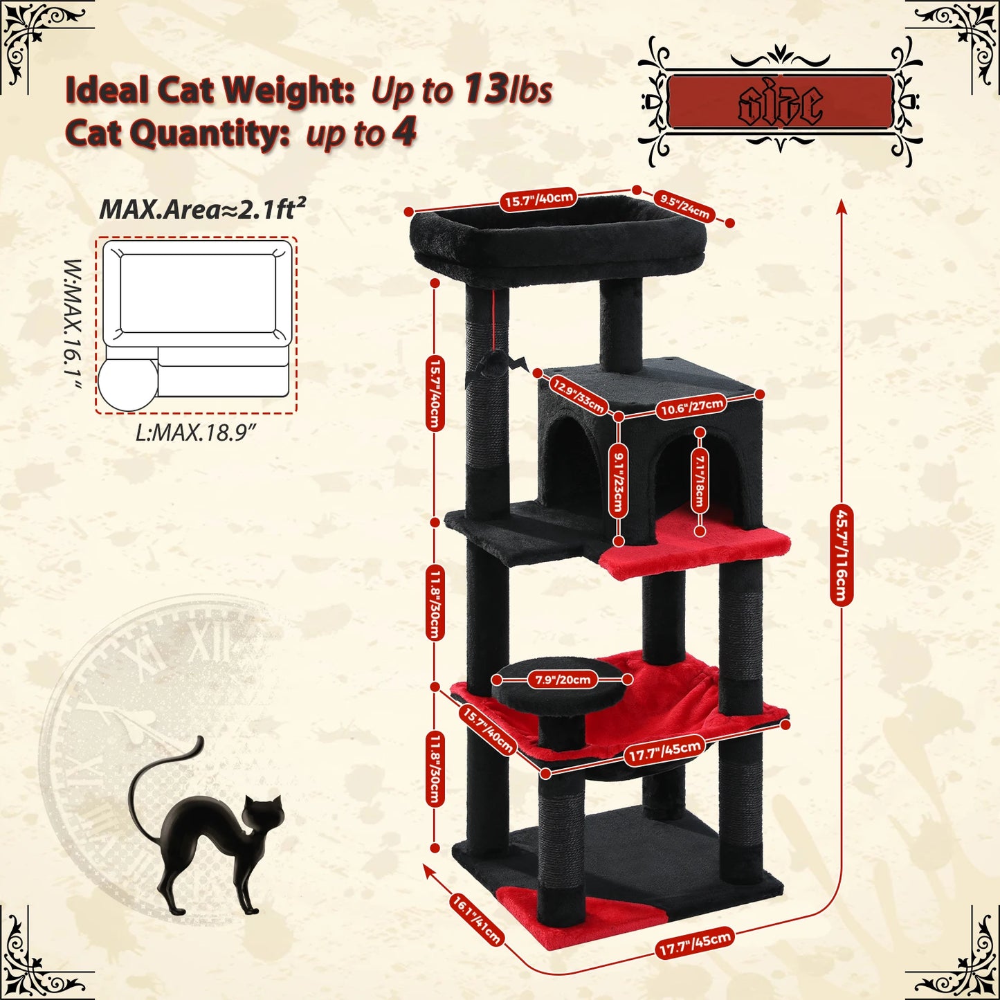 PAWZ Road Gothic Cat Tree Indoor Tall Tower With Sisal Scratching Post