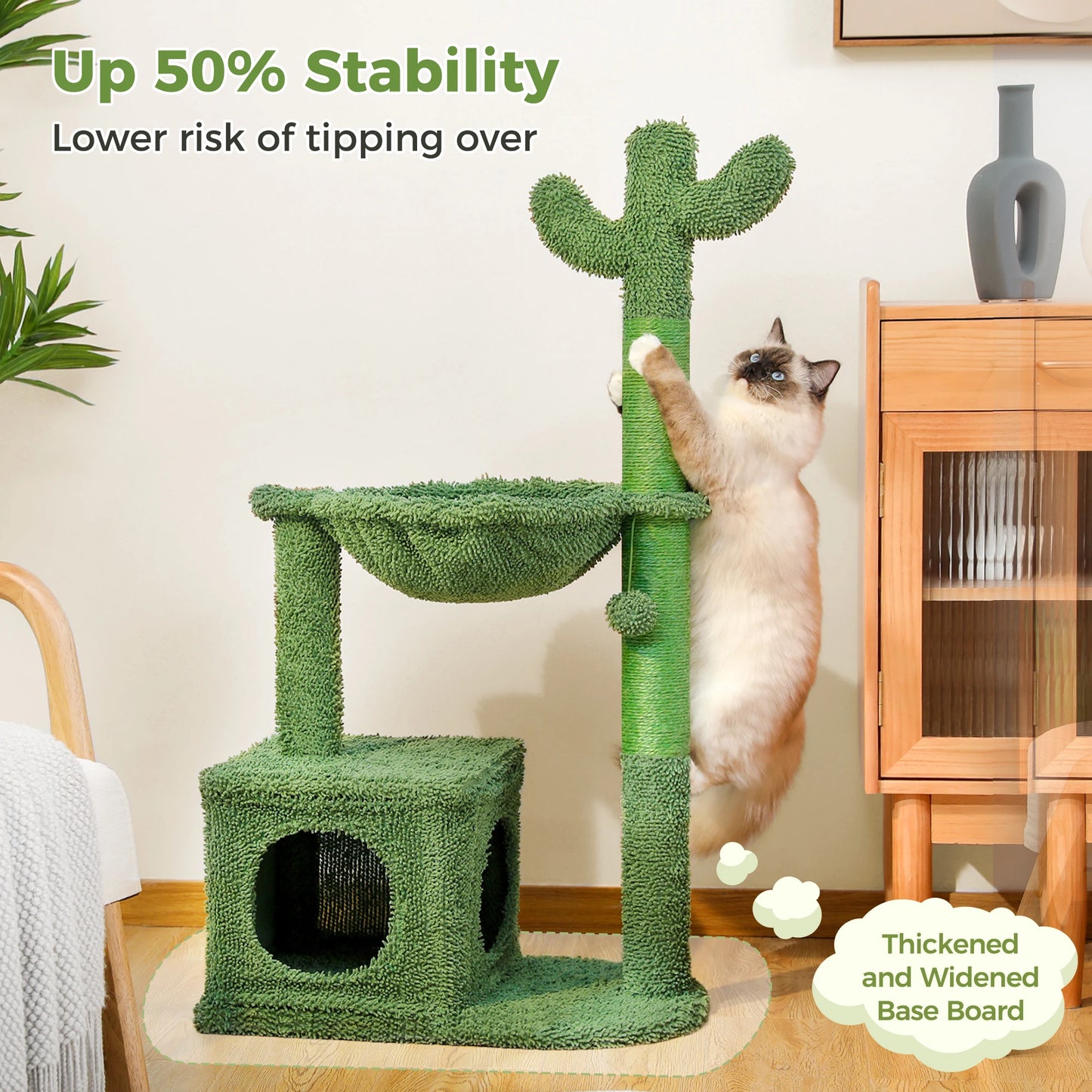 PEQULTICN Cactus Cat Tree With Large Condo Hammock And Toys
