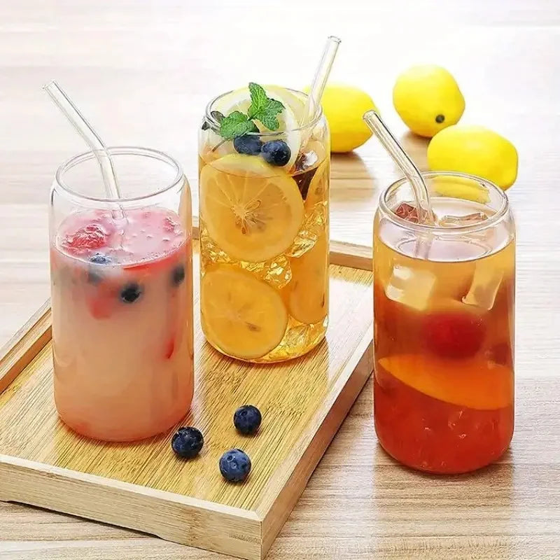 NONEDrinkware Glass Set With Bamboo Lids And Glass Straws