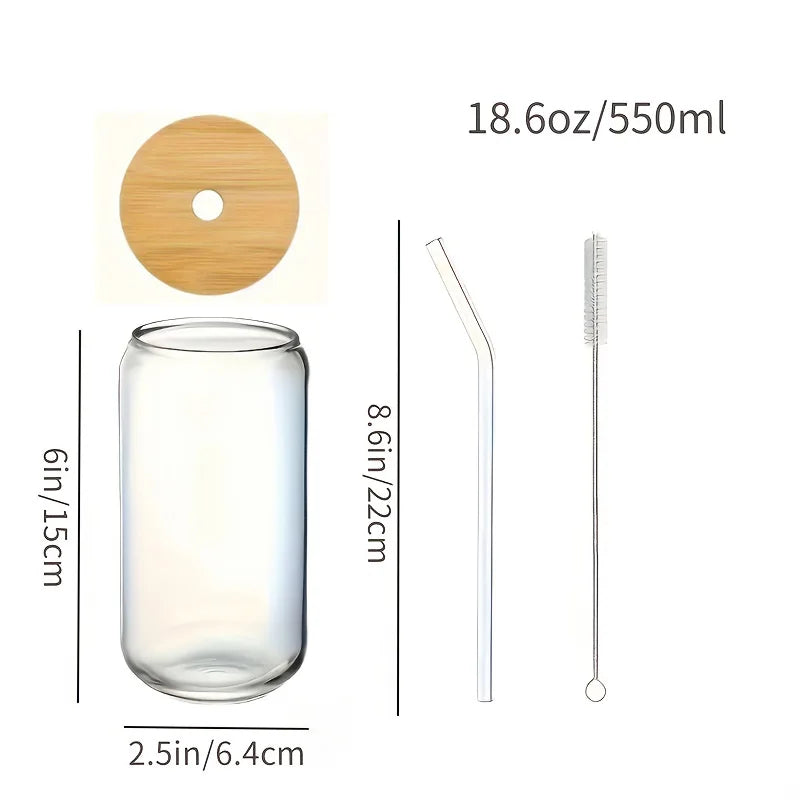 NONEDrinkware Glass Set With Bamboo Lids And Glass Straws