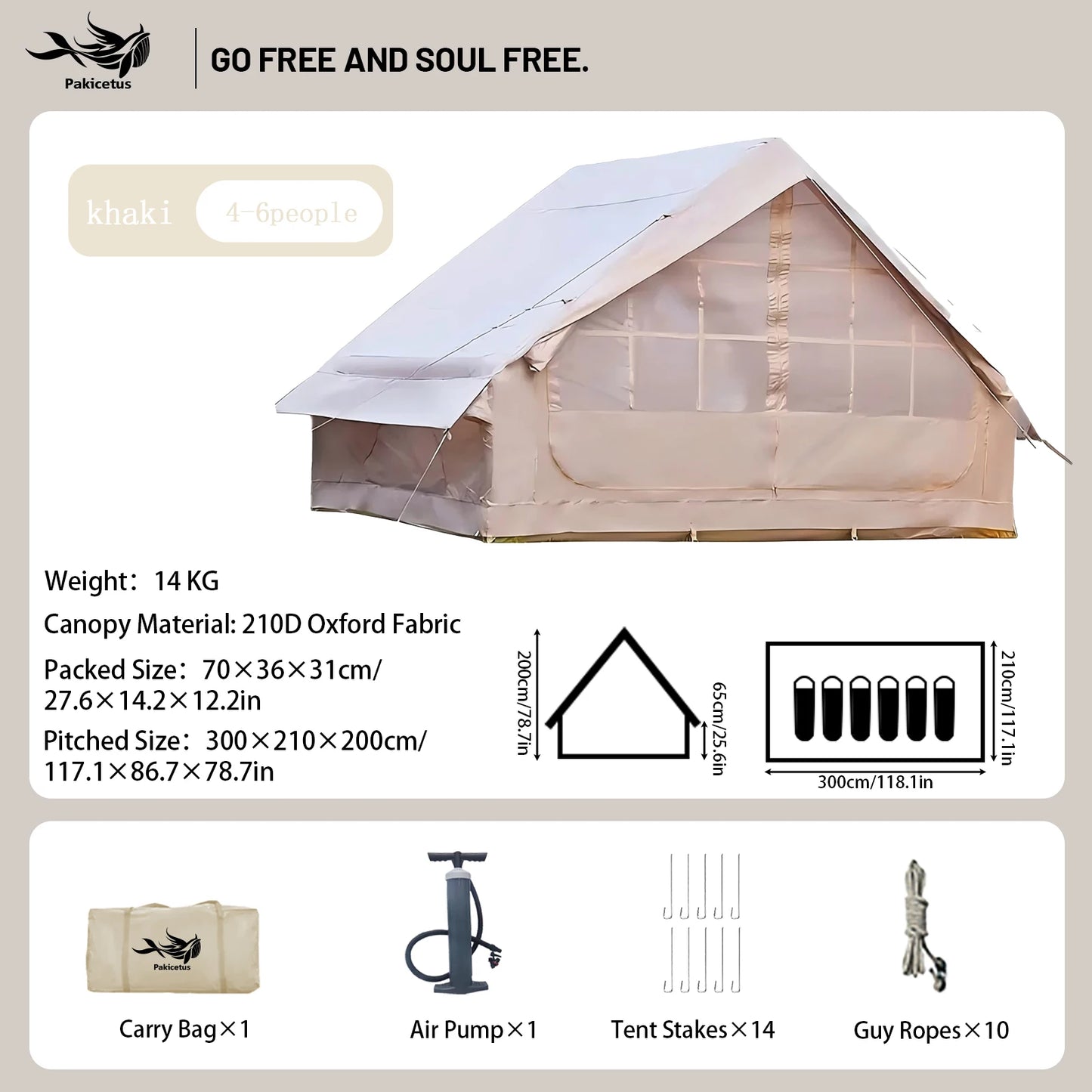 Pakicetus Inflatable Camping Tent With Skylight And Mesh