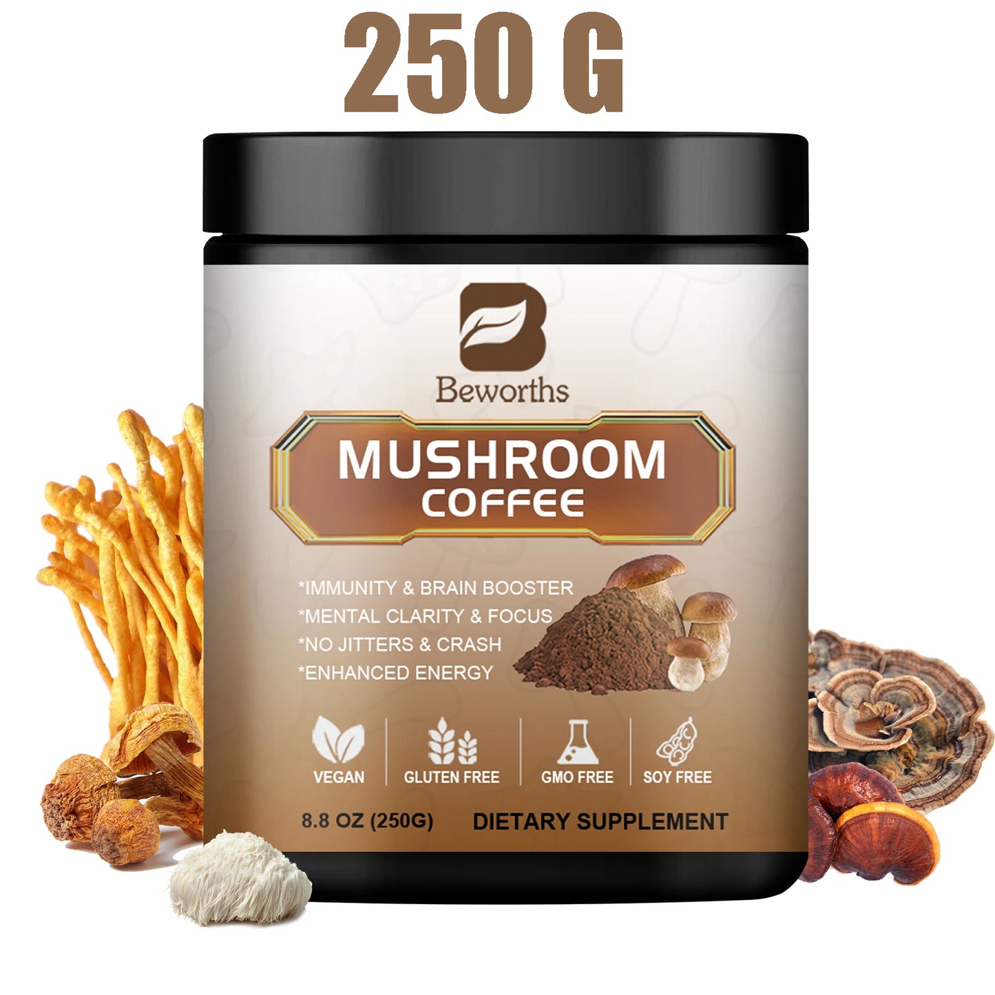 Beworths Mushroom Coffee Reishi Lions Mane Immunity Focus