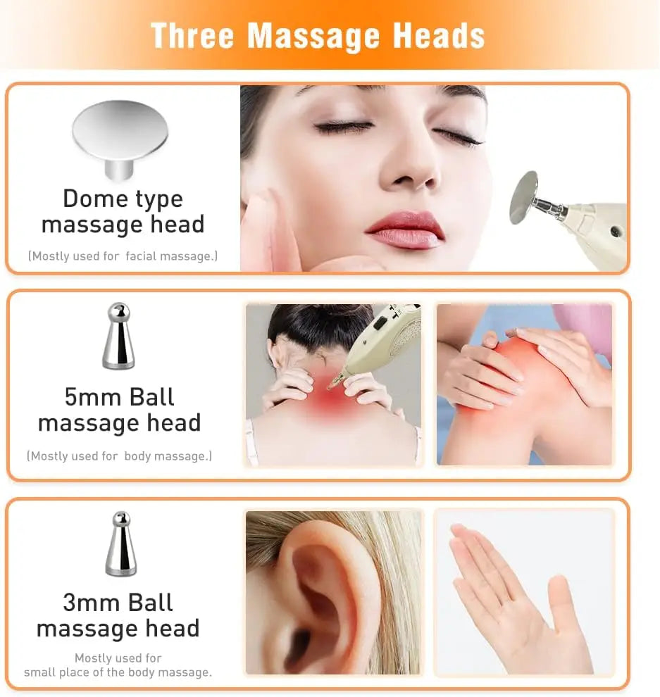 Electronic Acupuncture Pen Meridian With 3 Massage Heads Rechargeable