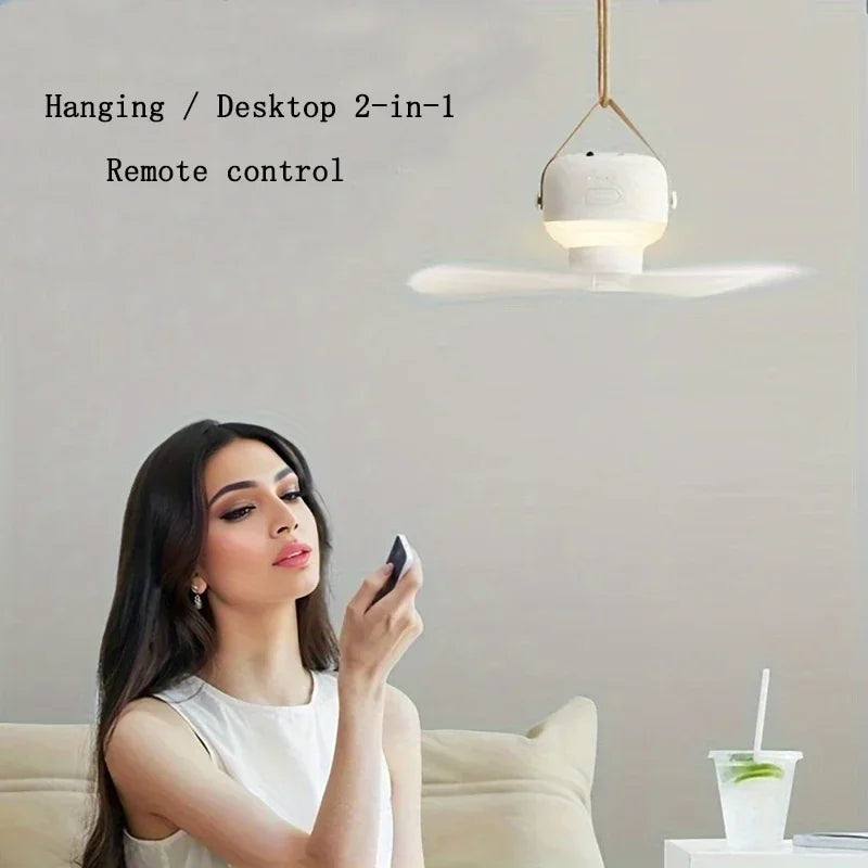 Portable Wireless Mini Ceiling Fan USB Night Light With Remote Control Stand