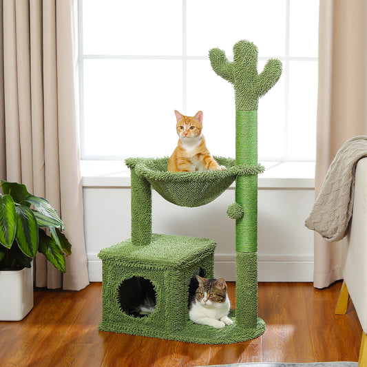 PEQULTICN Cactus Cat Tree With Large Condo Hammock And Toys
