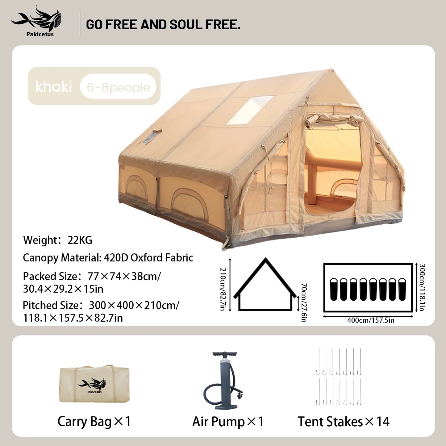 Pakicetus Inflatable Camping Tent With Skylight And Mesh