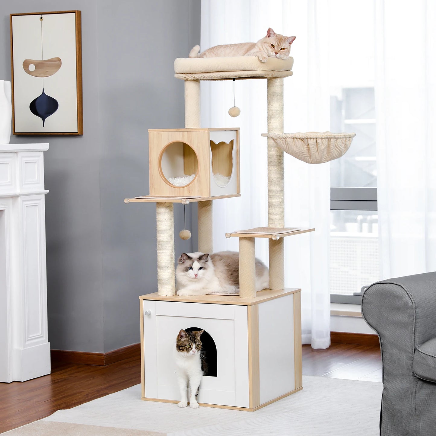 PAWZ Road Cat Tree With Litter Box Enclosure And Storage Cabinet