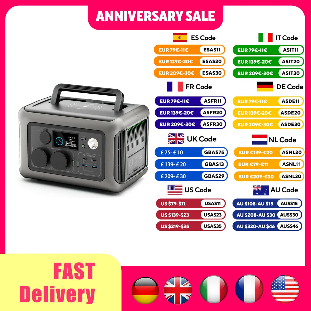 ALLPOWERS R600 Portable Power Station 299Wh LiFePO4 With 2x 600W AC Outlets