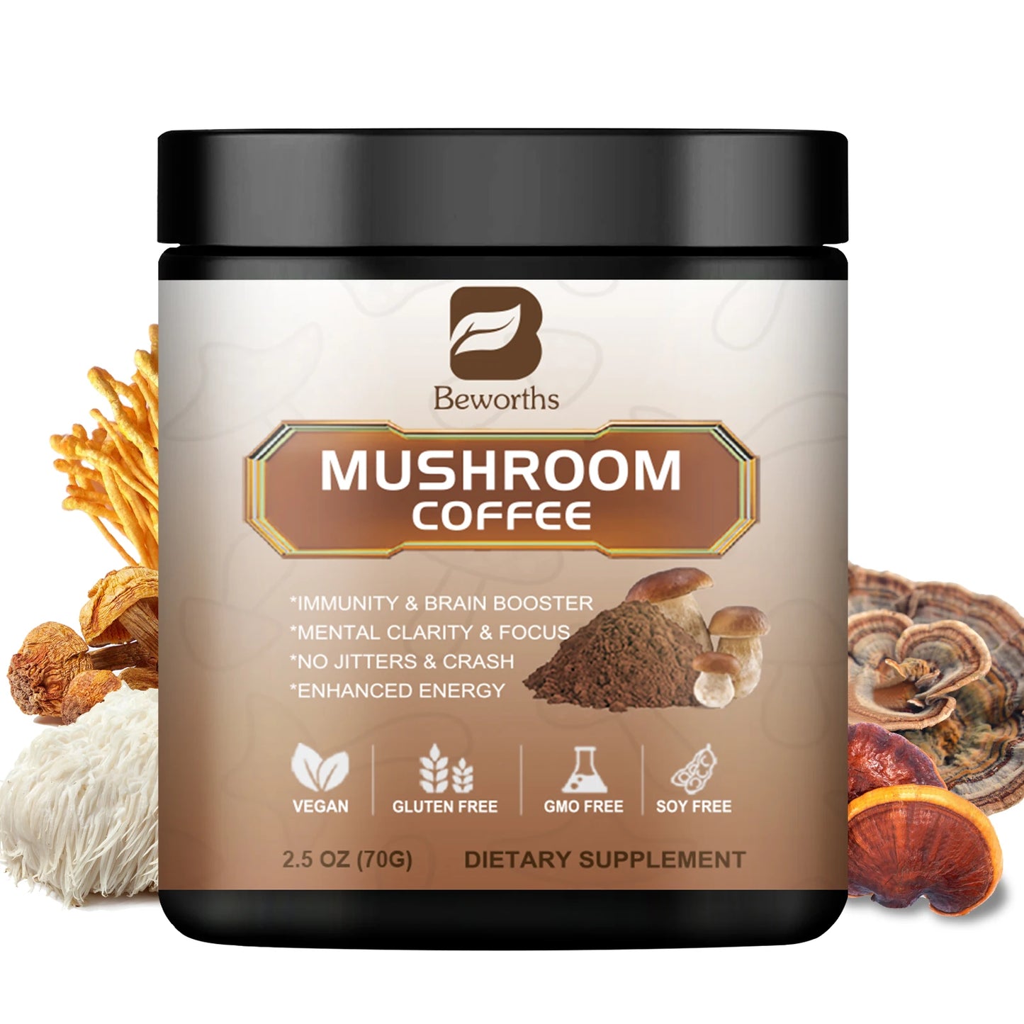 Beworths Mushroom Coffee Reishi Lions Mane Immunity Focus
