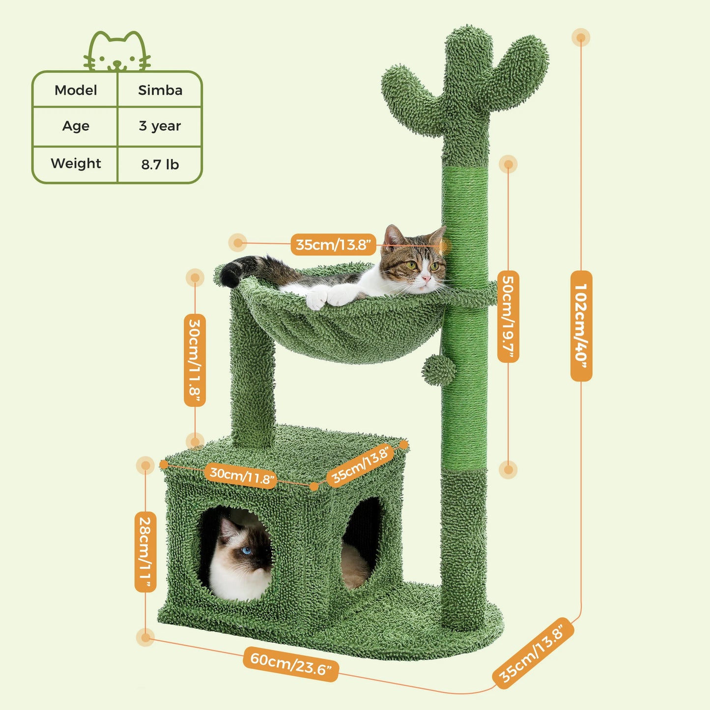 PEQULTICN Cactus Cat Tree With Large Condo Hammock And Toys
