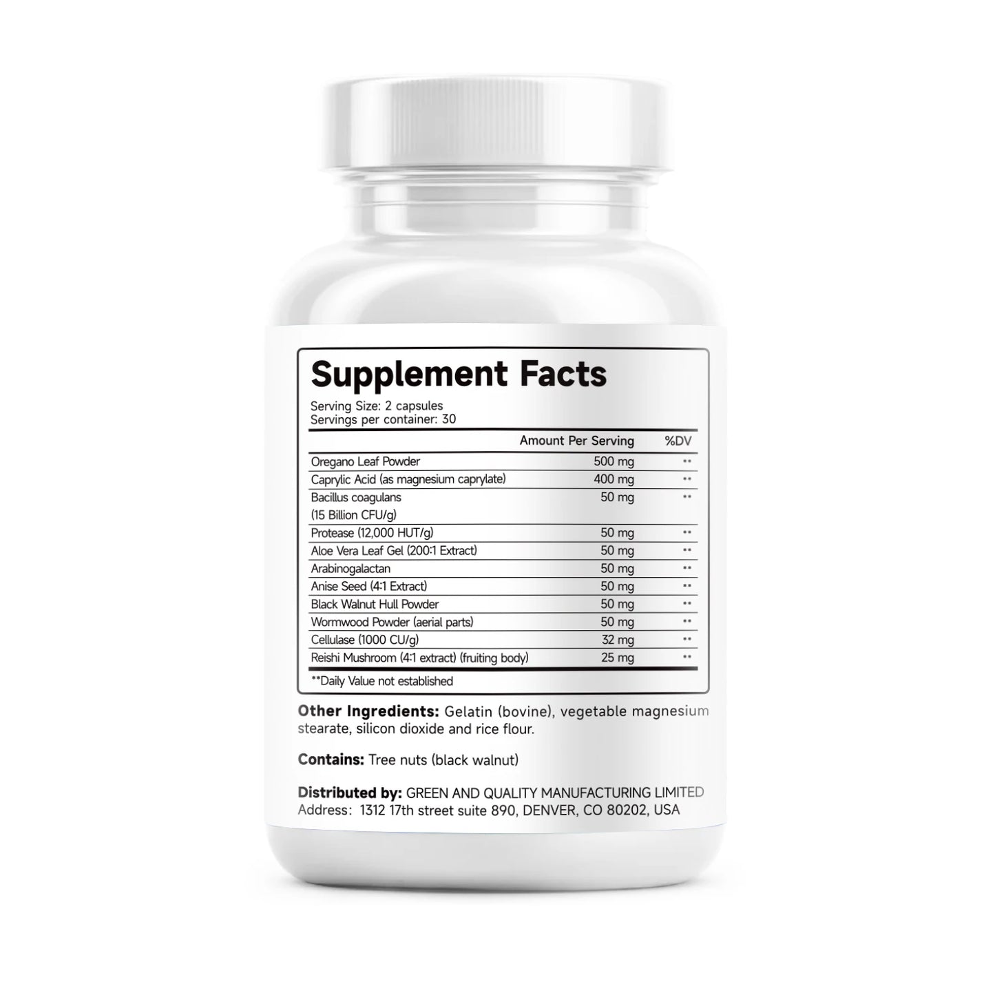 Quit Mood Candida Cleanse Gut And Colon Support Oregano Leaf 60 Capsules