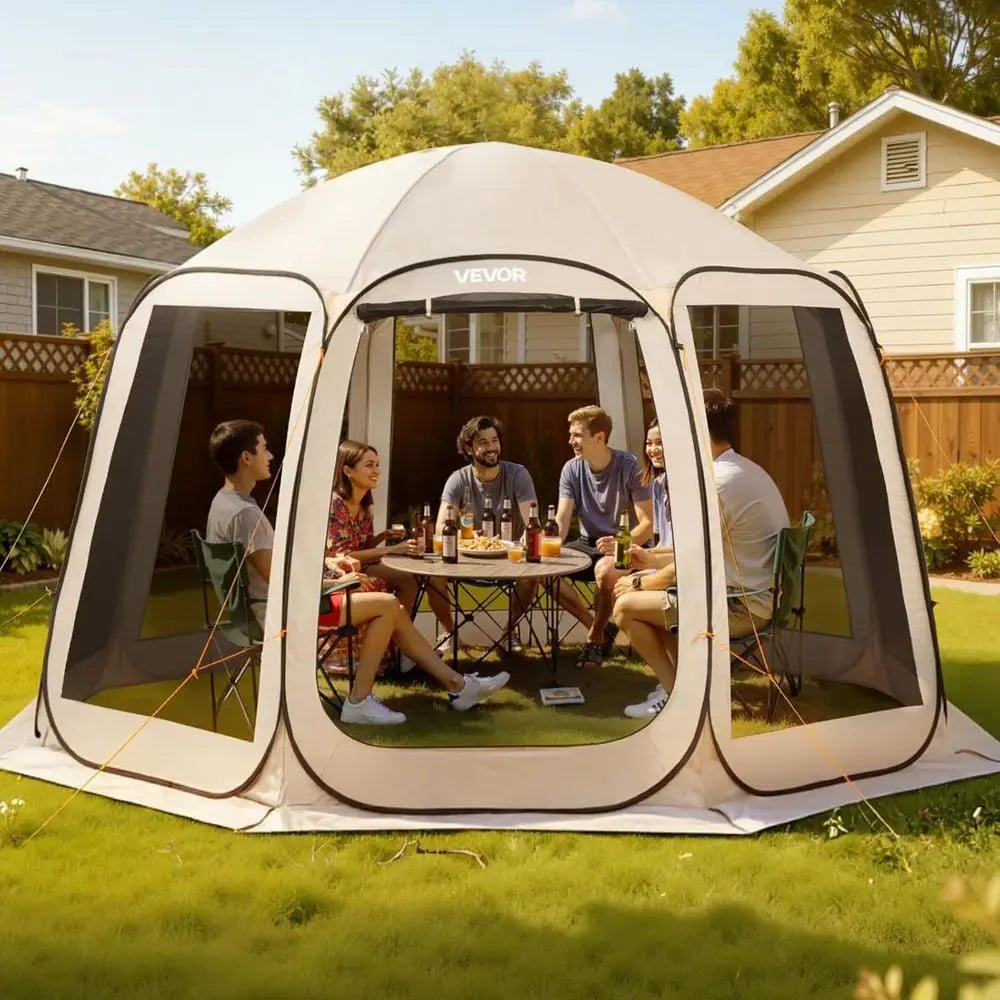 Pop Up Tent Gazebo With Netting Sides And Ground Stakes