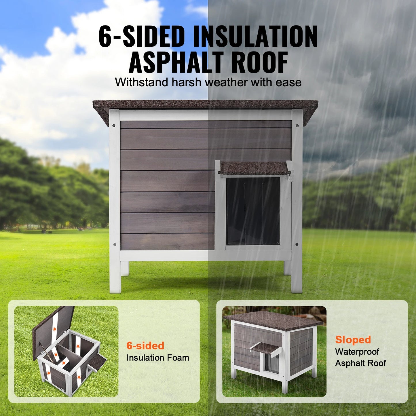 SucceBuy Wooden Outdoor Cat House Weatherproof Shelter With Foam Insulation