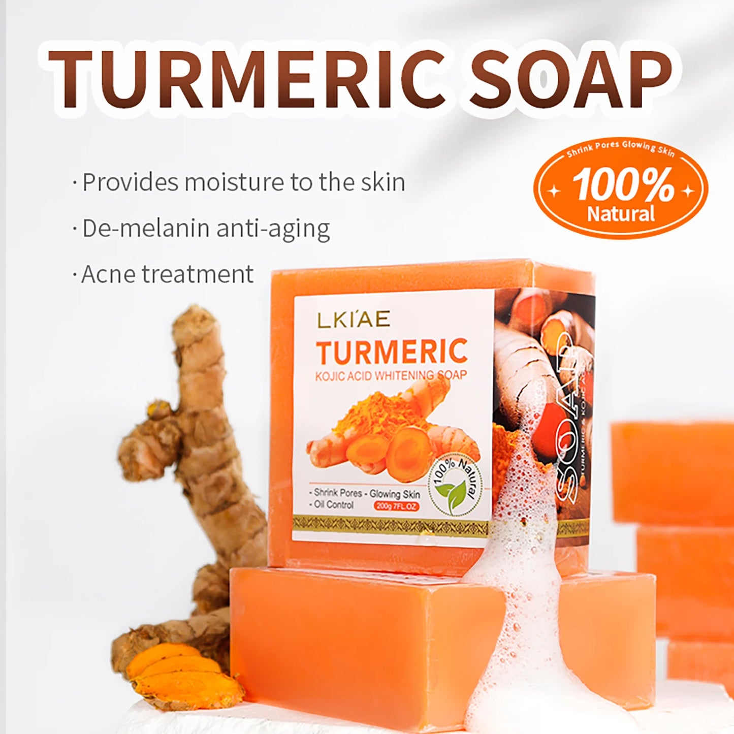 AILKE Turmeric Soap Bar Handmade Whitening For Face And Body