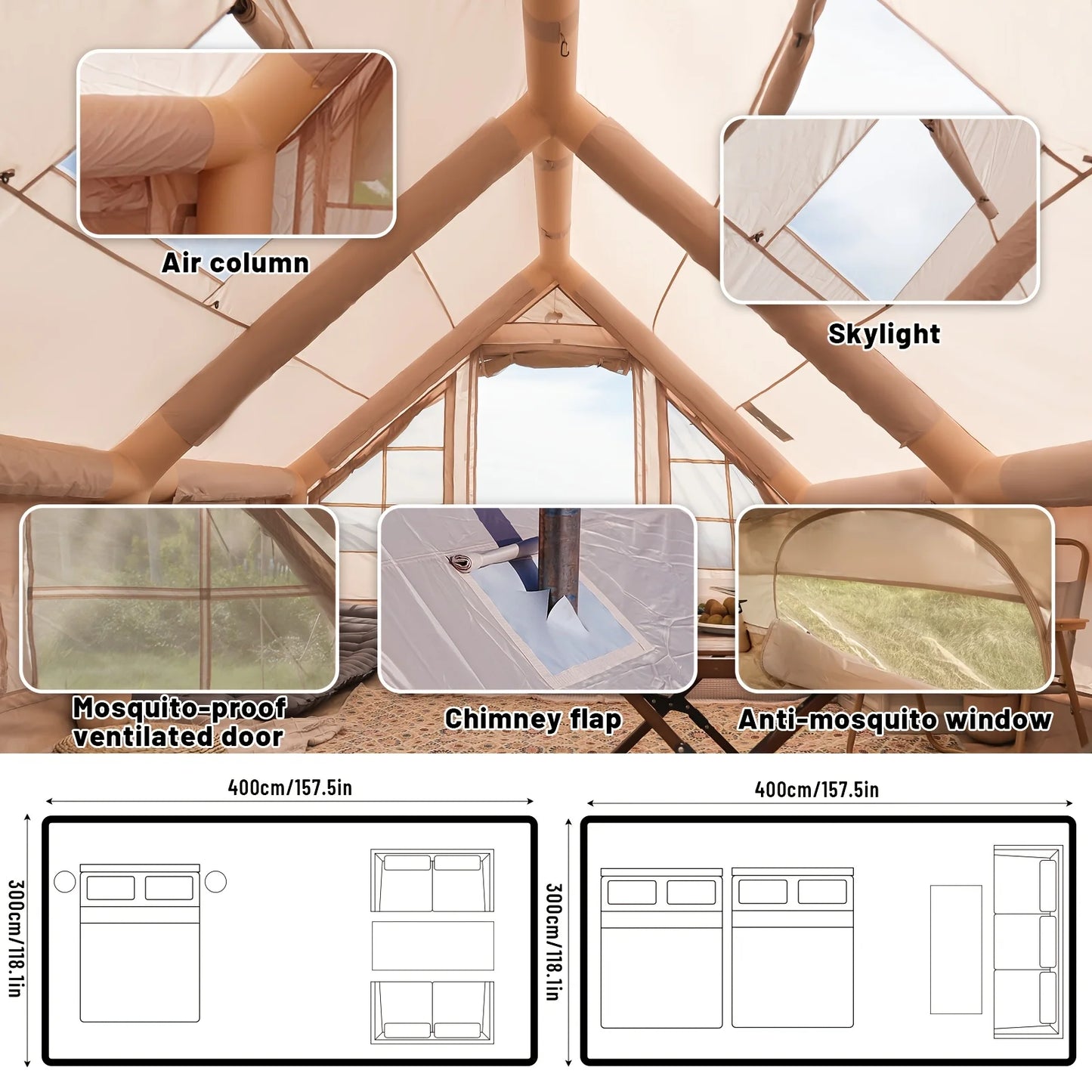 Pakicetus Inflatable Camping Tent With Skylight And Mesh