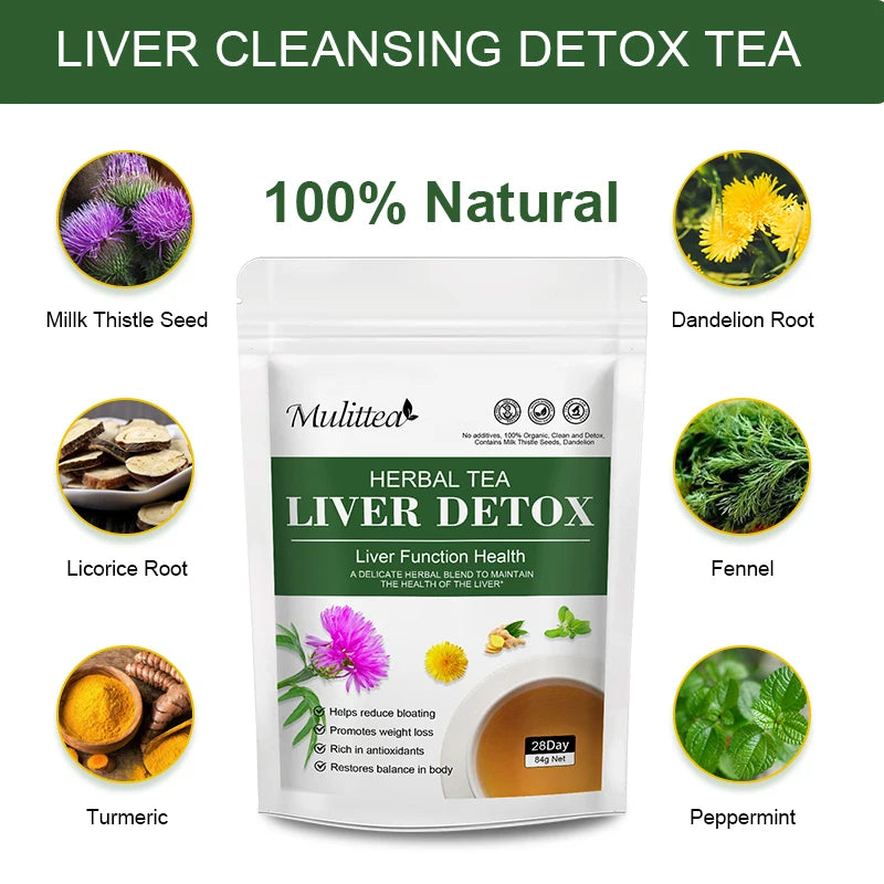 Mulittea Liver Detox Tea Dandelion Root Milk Thistle Turmeric