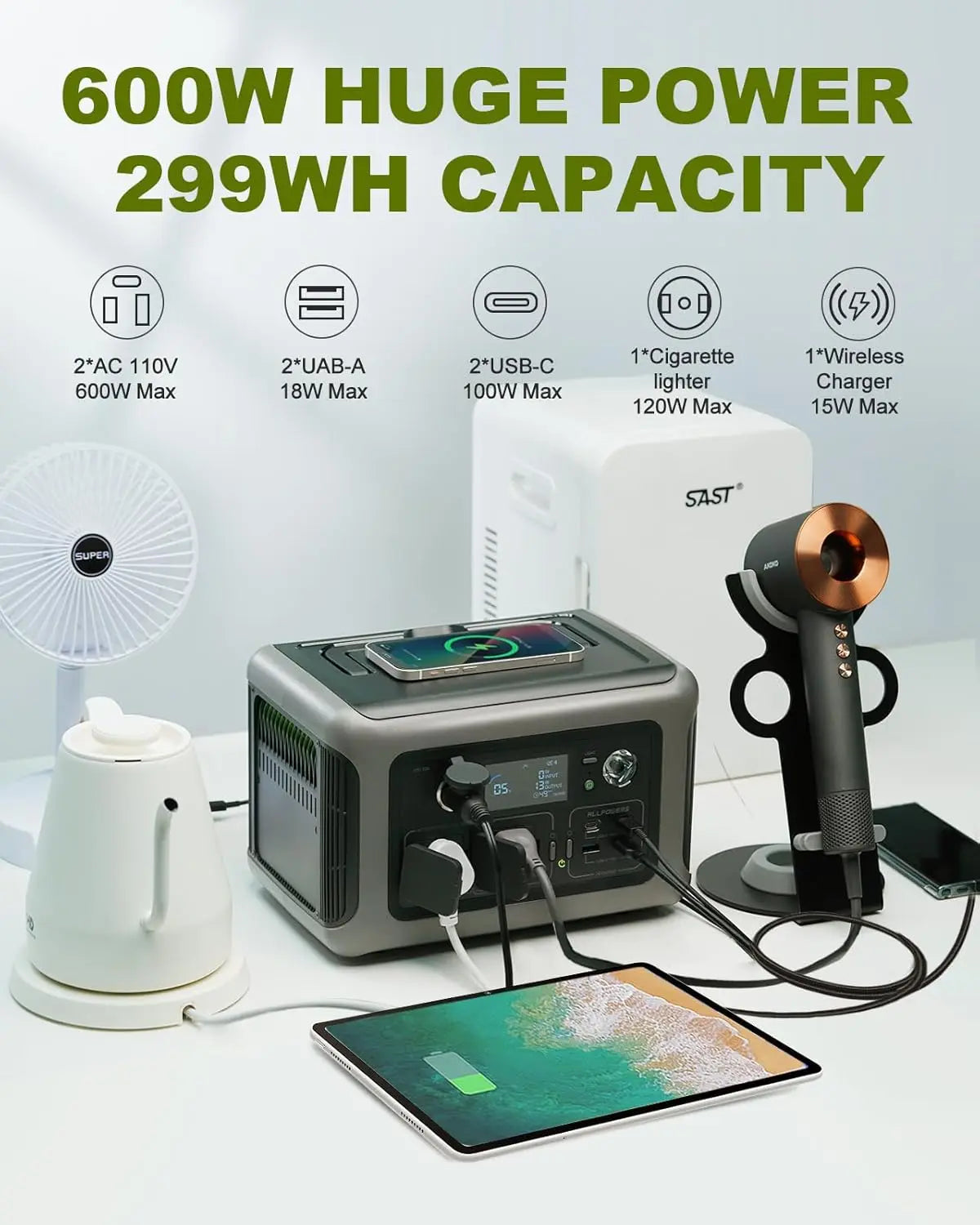 ALLPOWERS R600 Portable Power Station 299Wh LiFePO4 With 2x 600W AC Outlets