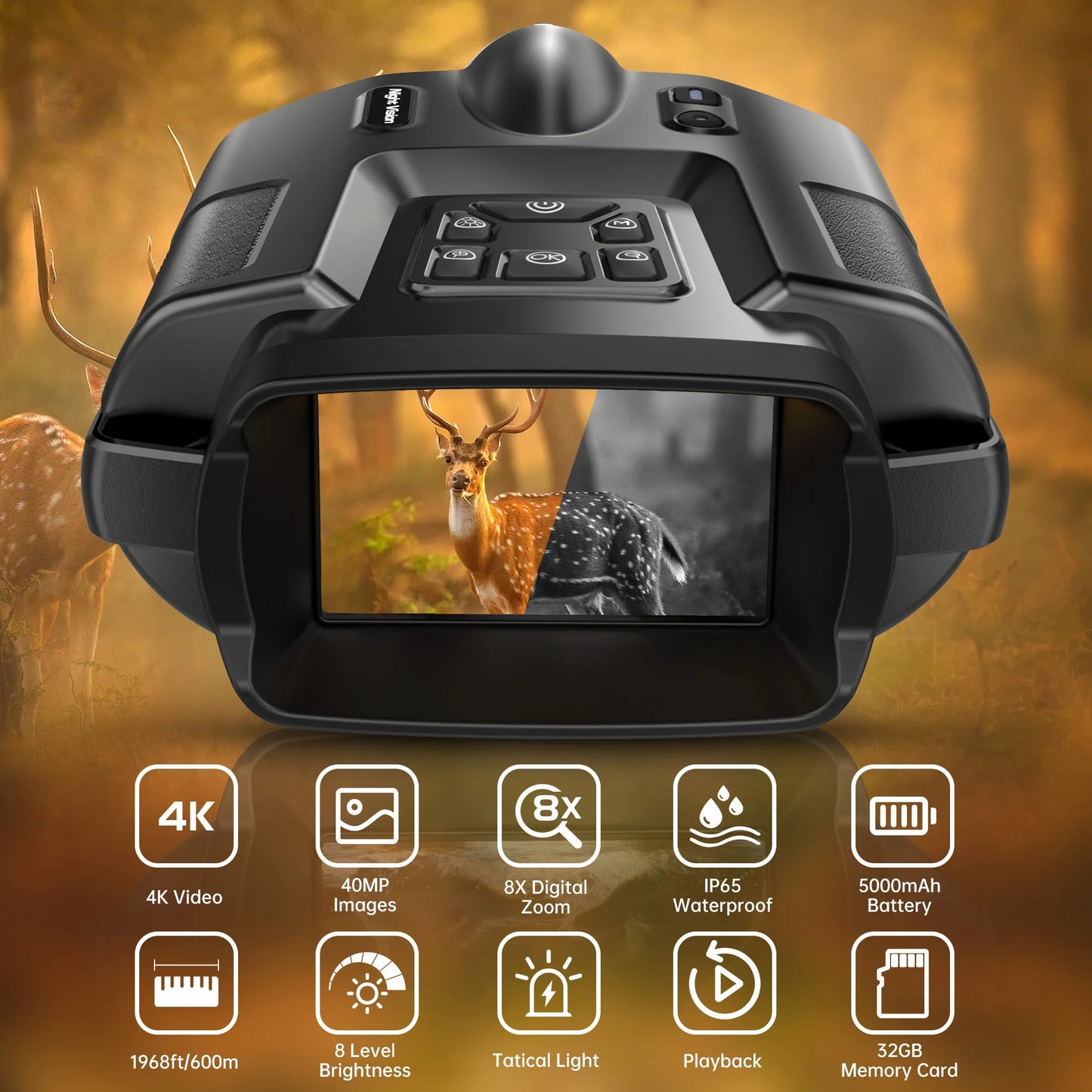 DIYIMINE Night Vision Binoculars 4K Infrared 8X Digital Zoom Goggles