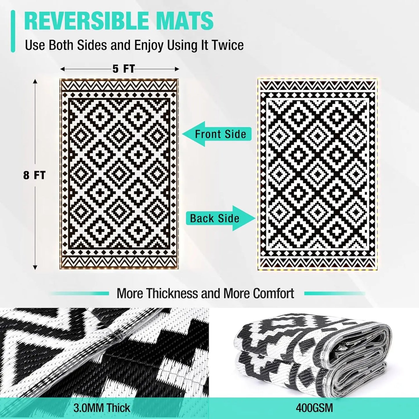 Waterproof Outdoor Rug With Led Lights For Patio RV Beach