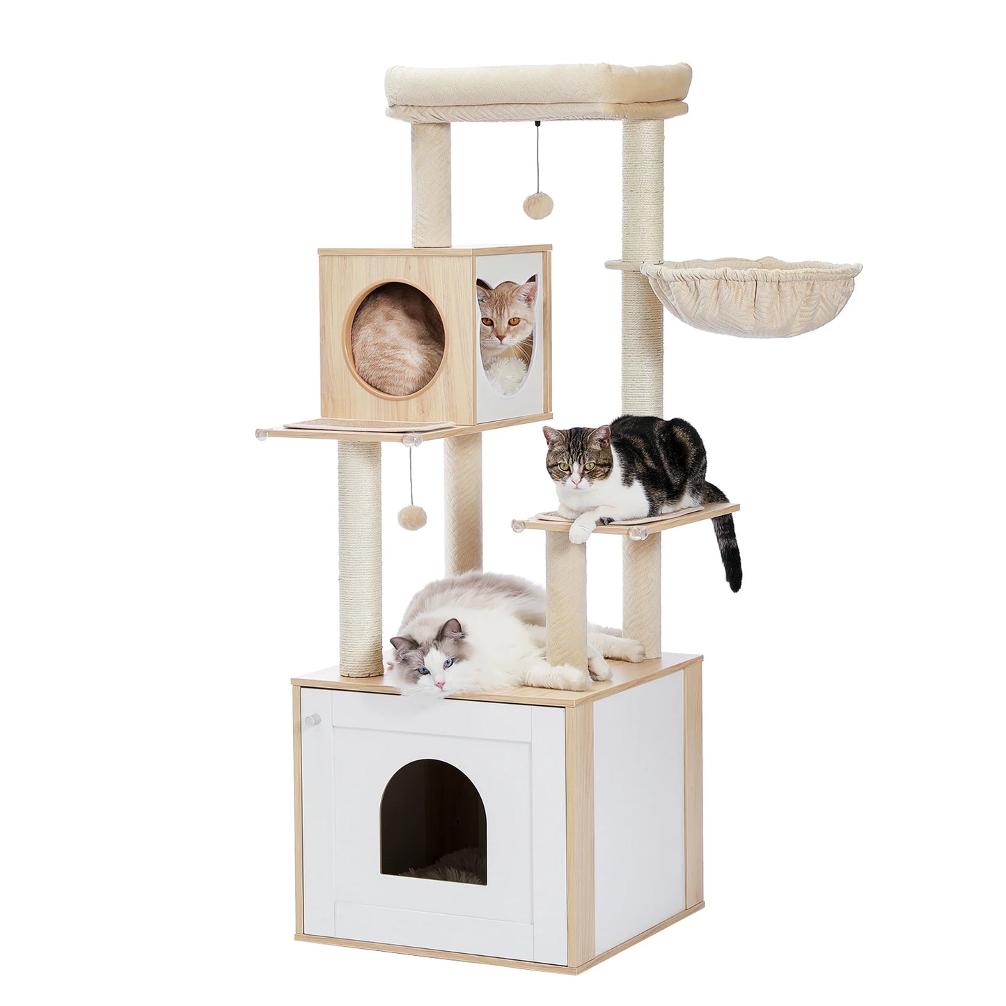 PAWZ Road Wood Cat Tree With Litter Box Enclosure And Storage Cabinet