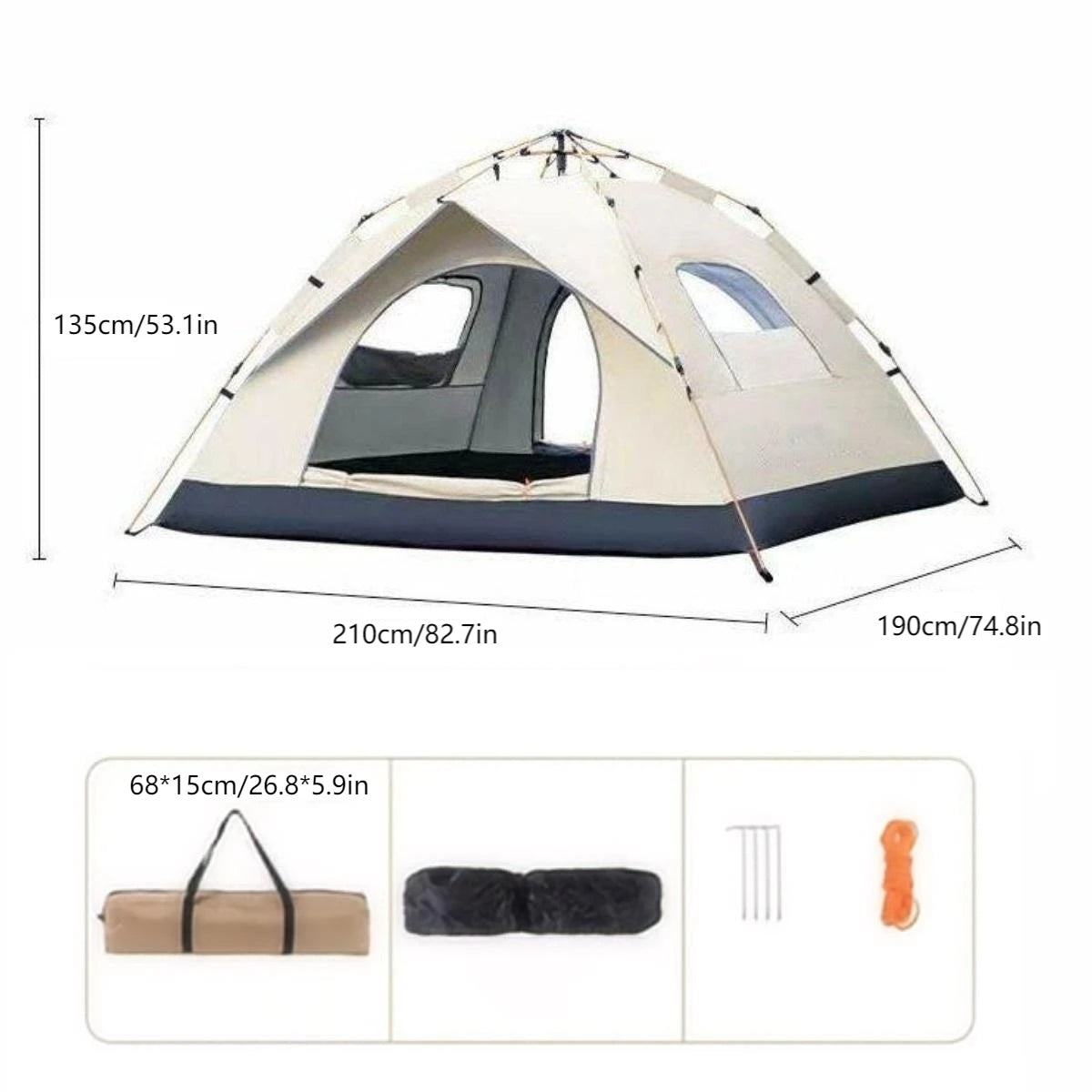 Pakicetus Outdoor Shelter Sunshade Camping Tent With Two Doors And Windows