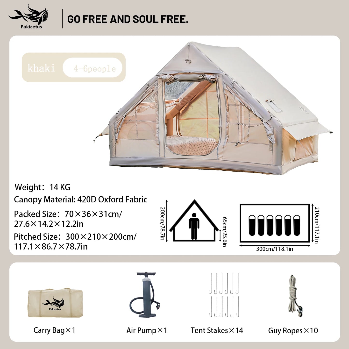 Pakicetus Inflatable Camping Tent With Skylight And Mesh