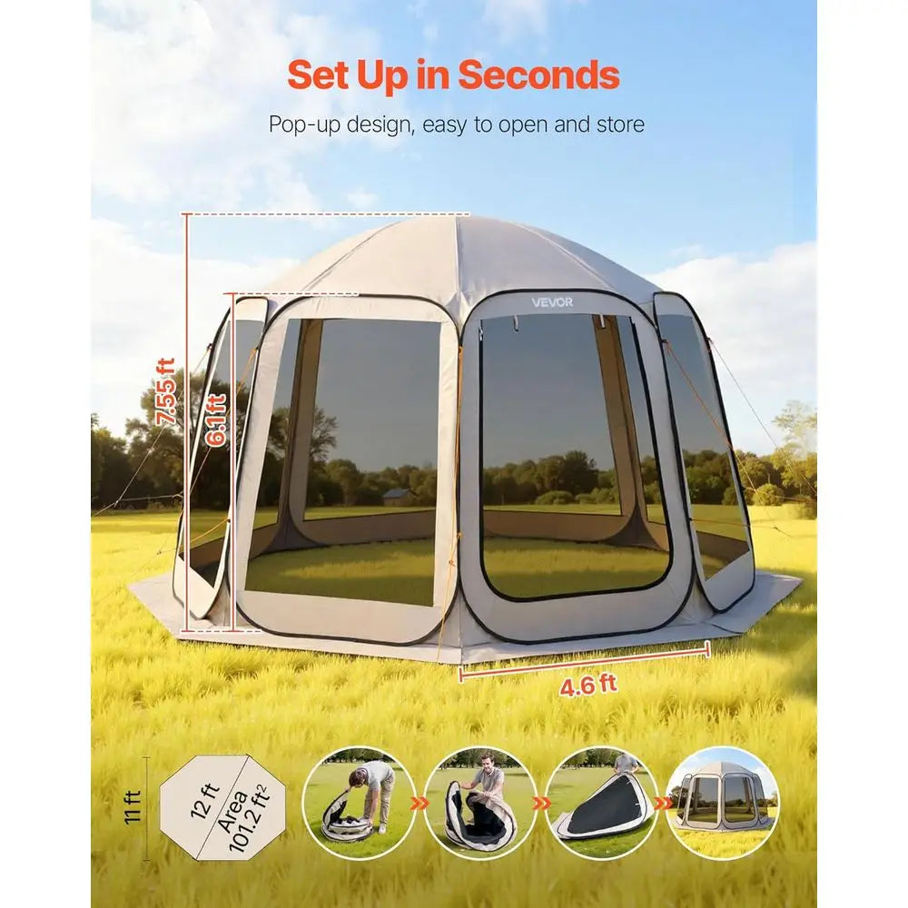 Pop Up Tent Gazebo With Netting Sides And Ground Stakes