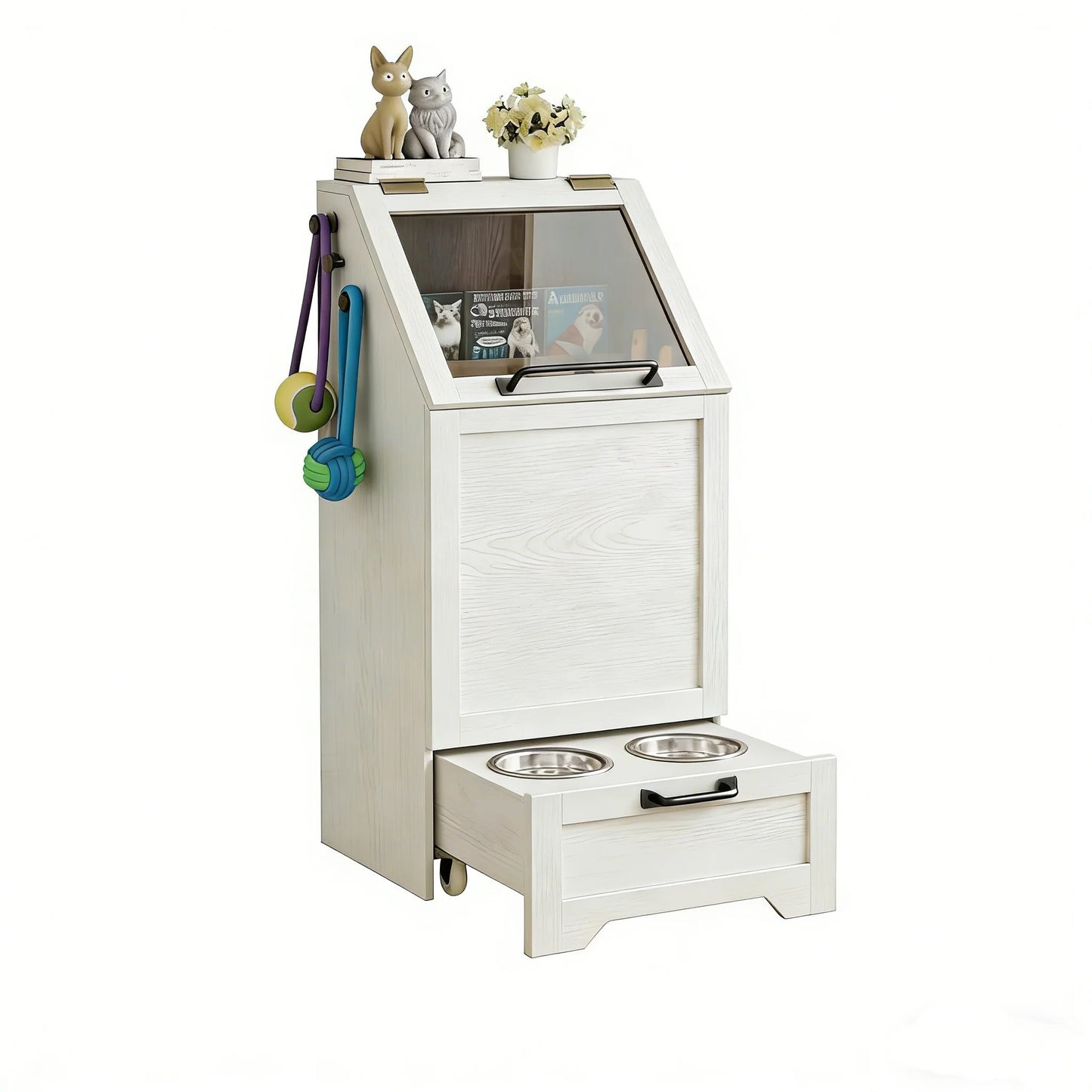 HiMISS Dog Feeding Station With Storage Cabinet And Hanger