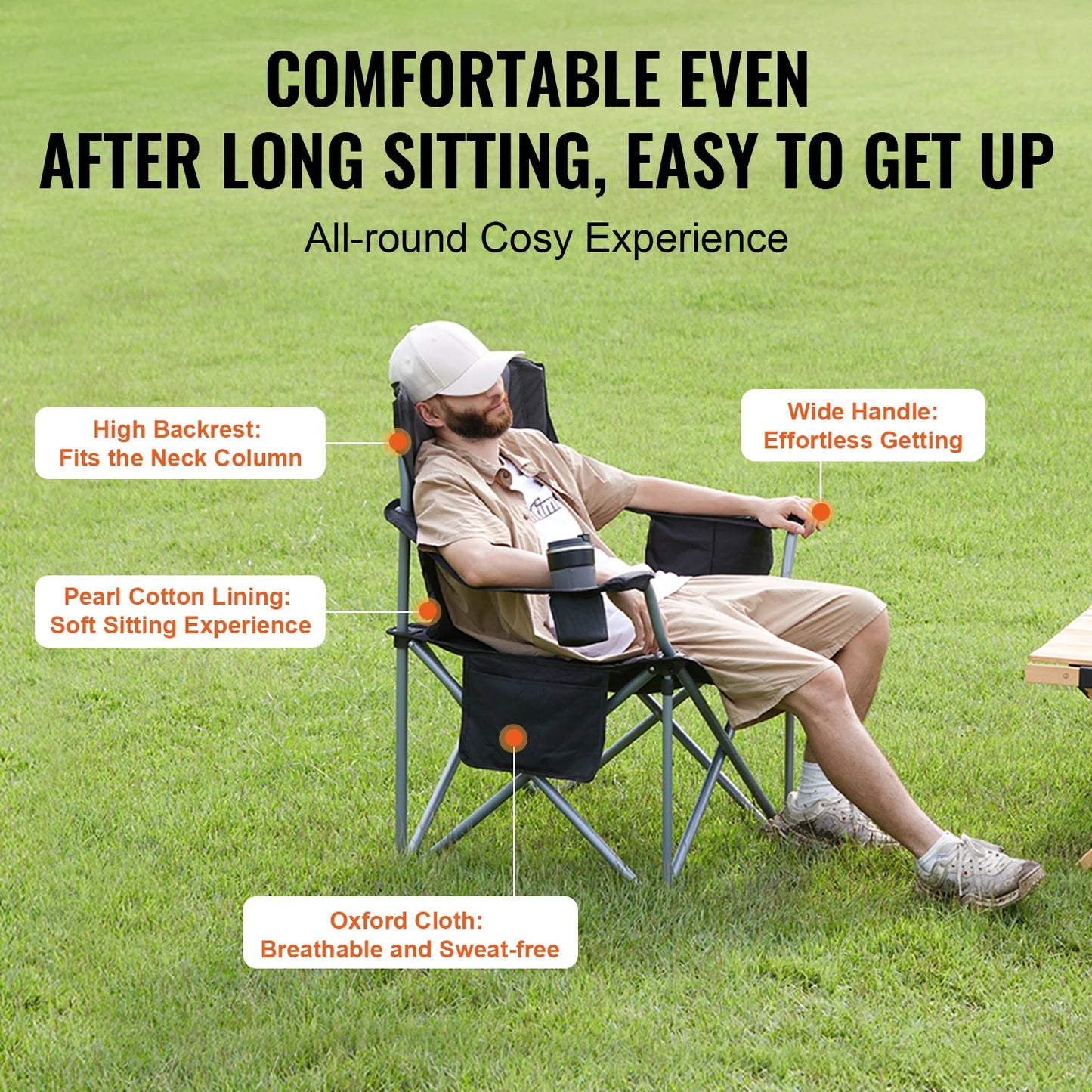 VEVOR Camping Quad Folding Chair with Lumbar Support and Pockets