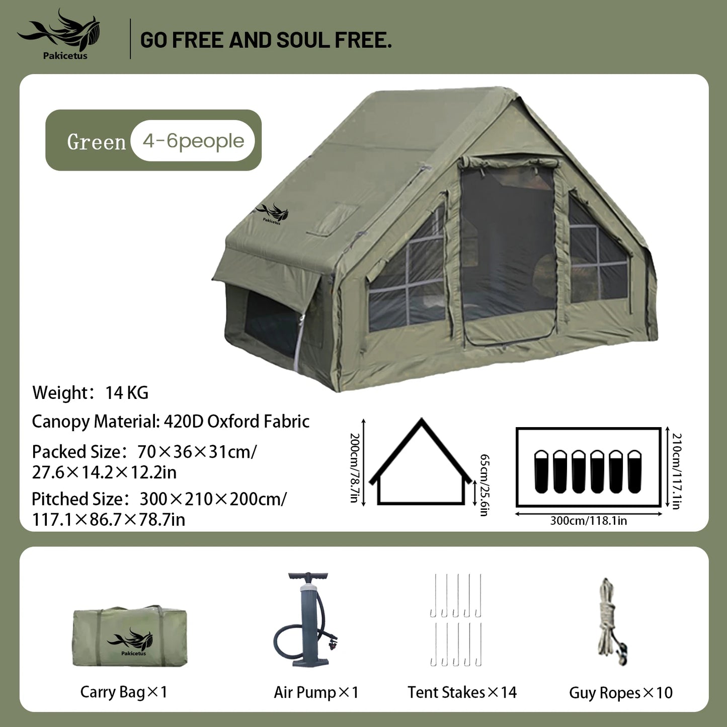 Pakicetus Inflatable Camping Tent With Skylight And Mesh