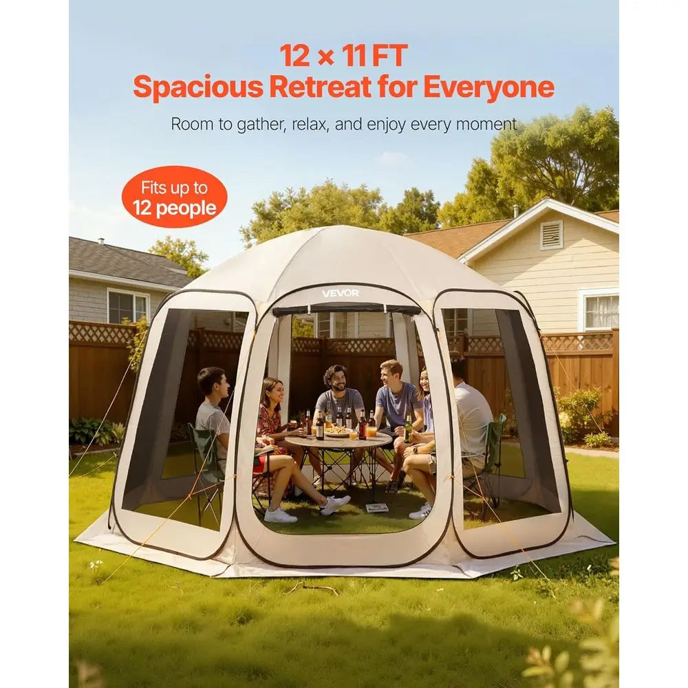 Pop Up Tent Gazebo With Netting Sides And Ground Stakes